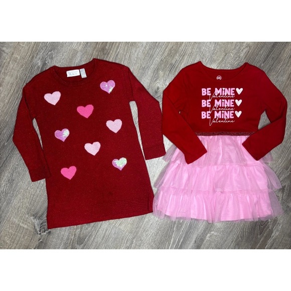 The Children's Place Other - Children's‎ Place Girls Red Pink Long Sleeve Dress Skirt Sequin Size 4T Holiday